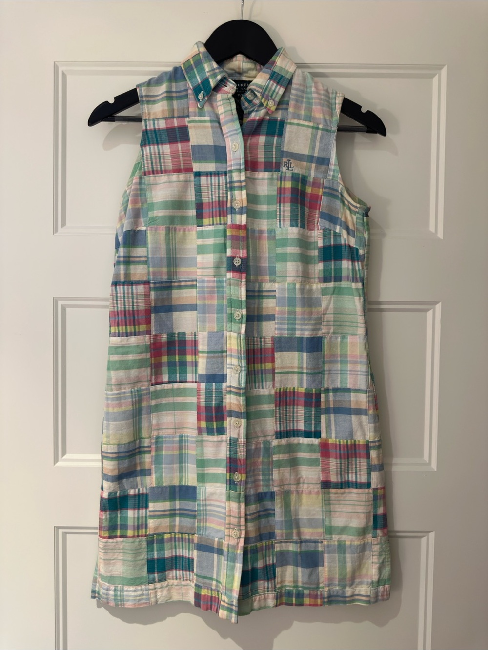 🤍 X~Small Ralph Lauren Vintage Plaid Button-Front Mini Dress 100% Cotton